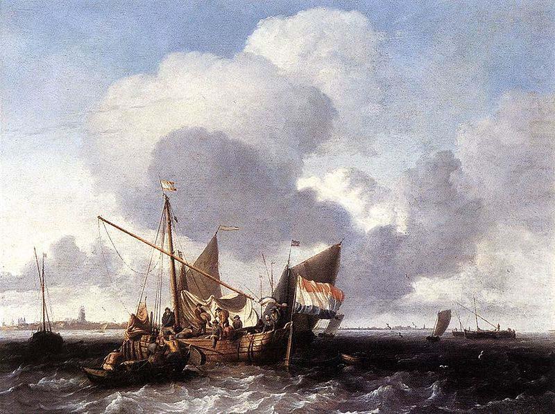 Ships on the Zuiderzee before the Fort of Naarden, Ludolf Backhuysen